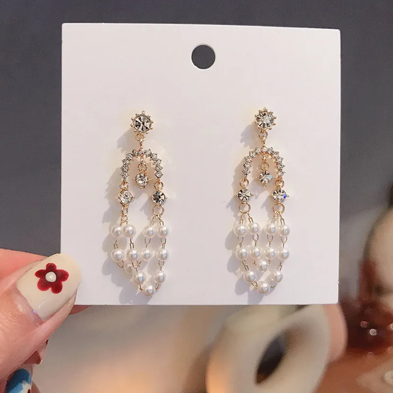 Корейские элегантные жемчужные стразы серьги с кисточками для свадебной