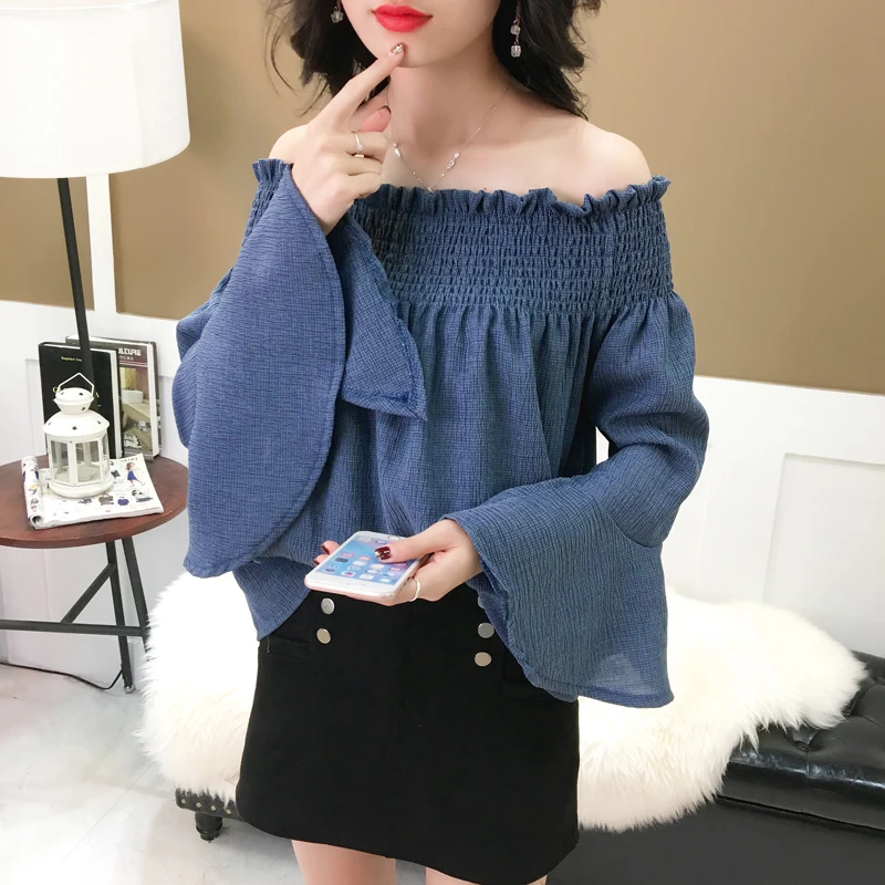 Летняя блузка для женщин с открытыми плечами женская рубашка корейская модная