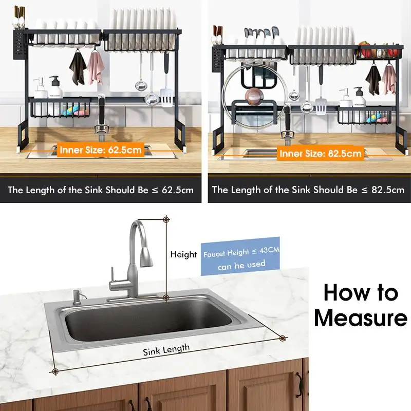 65cm79cm85cm91cm stainless steel kitchen organizer over sink drain rack shelf storage utensil holder dish drying rack free global shipping