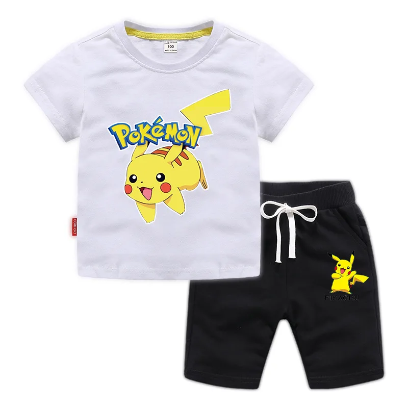 Takara Tomy Pokemon Pikachu комплект одежды для мальчиков и девочек Летняя детская футболка