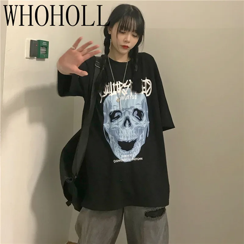 

Dark Skull Print Gothic T-shirt Top Summer 2021 Man Women Couples Harajuku Style Punk Street Loose Short Sleeve T-shirt Girl