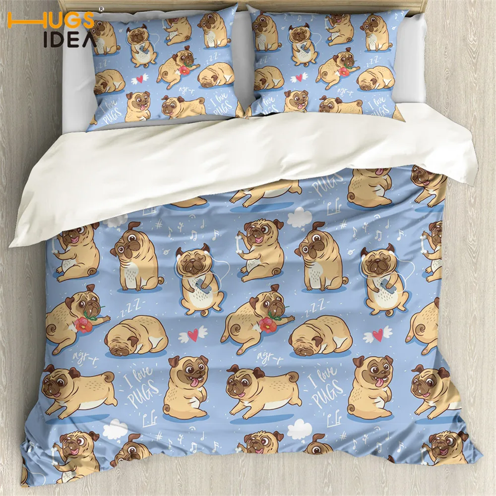 

Комплект постельного белья HUGSIDEA с изображением милого мопса, мультяшный текстиль для детской кровати, Комплект постельного белья для детей...