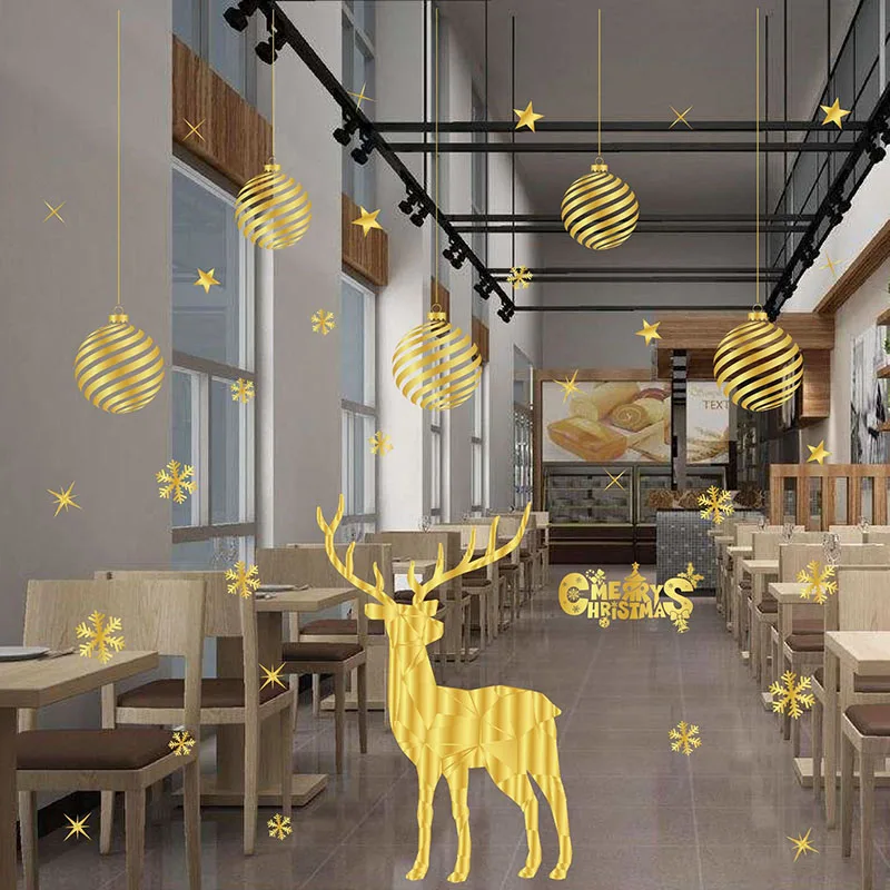 50X32 ПВХ Рождественская серия статическая наклейка Золотая Снежинка Лось