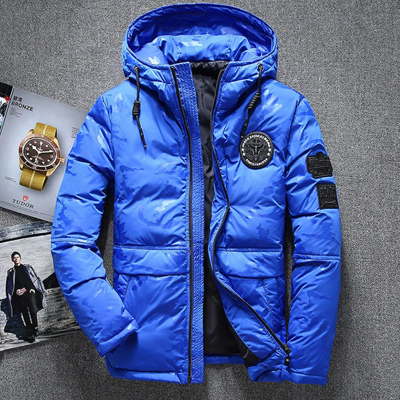 Мужское уличное зимнее пальто на белом утином пуху утепленные ветрозащитные