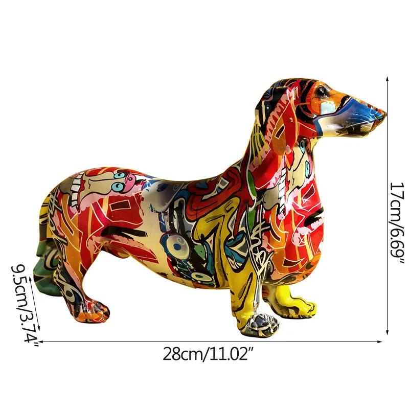 

Nordic Creative Colorful Graffiti Dachshund Sculpture Animal Statue Creative Ornament Retro Figurine Home Decoration Accessories