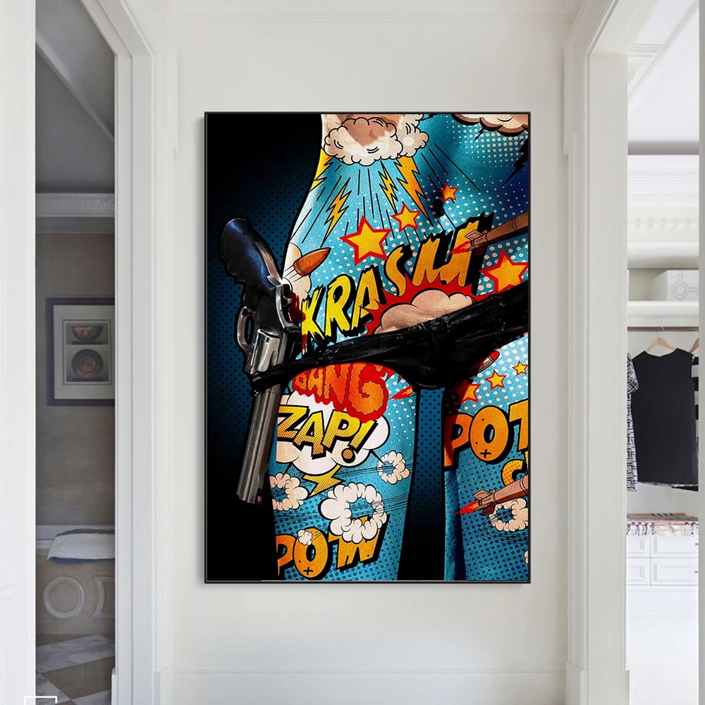 

Sexy Girl With Gun Graffiti Art Canvas Posters And Prints Street Art Paintings Print on Canvas Pictures For Living Room Cuadros