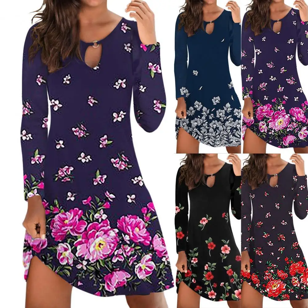 

Women Dress O-neck Floral Soft Printed Autumn Women Dress for Daily Wear