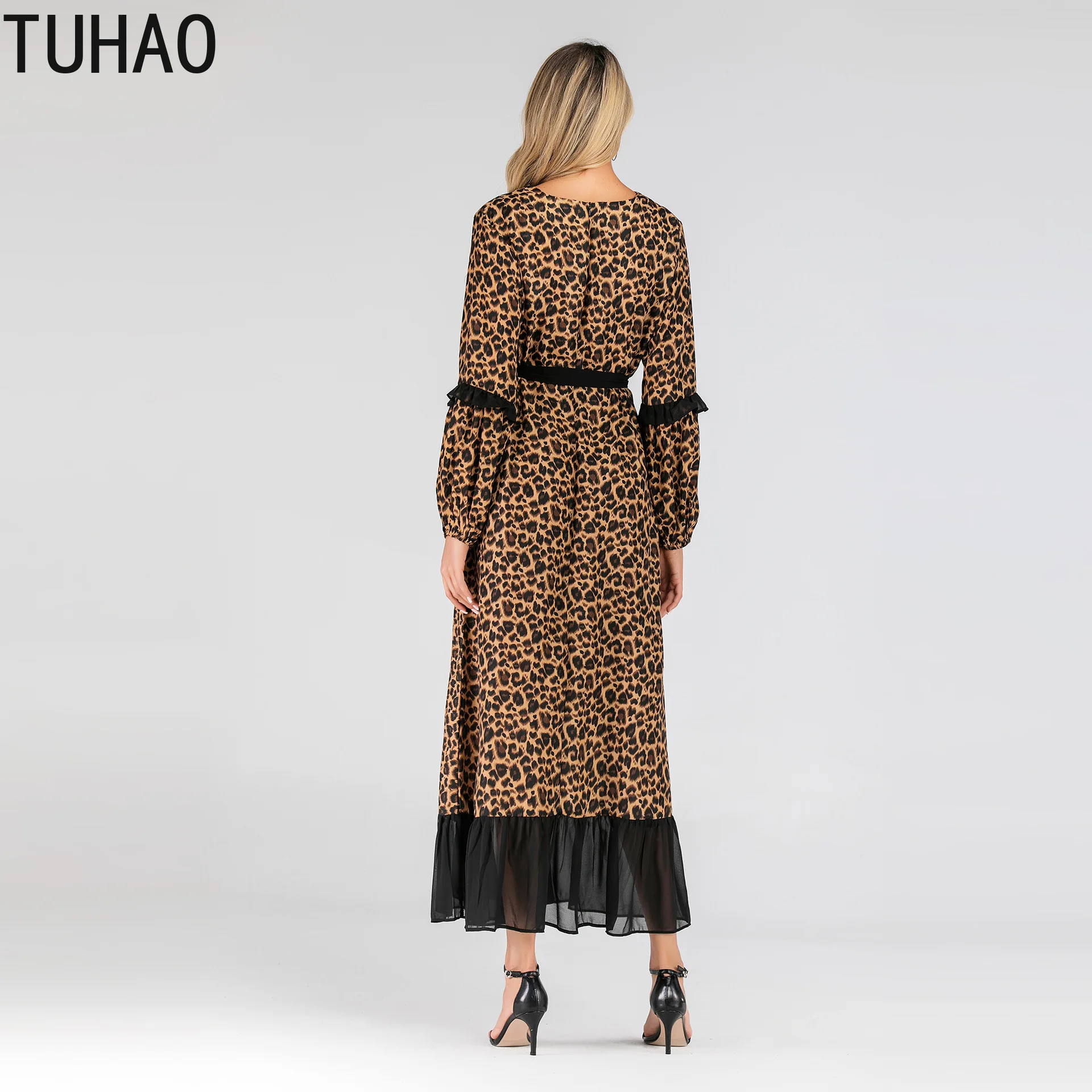 TUHAO/осенне-зимнее мусульманское платье леопардовой расцветки женское длинное