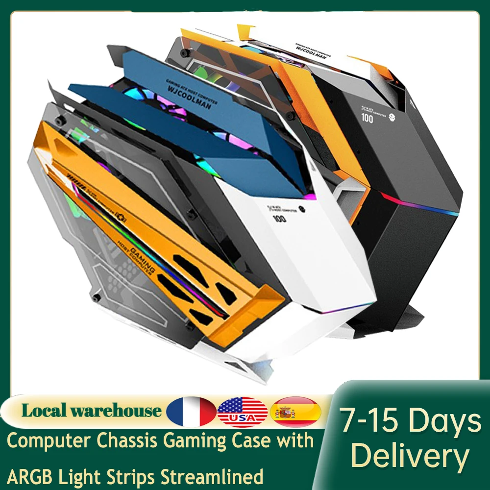

Computer Chassis Gaming Case with ARGB Light Strips Streamlined Long Graphics Card Desktop PC Chassis Cabinet With Light Window
