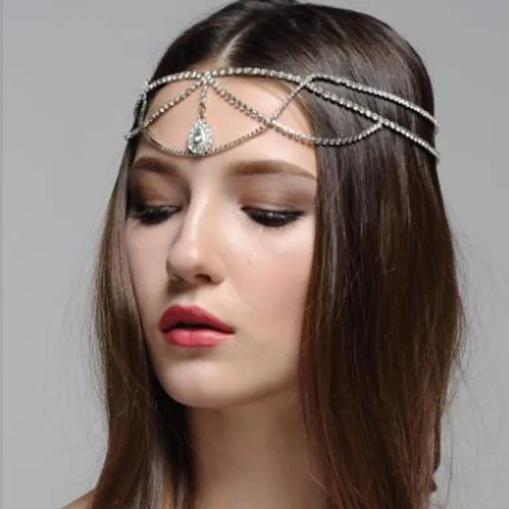 

Bling Forehead Multilayer Chain for Women Jewelry Headpiece Rhinestone Chains Crystal Bridal Headwear Luxury Hair Accessories