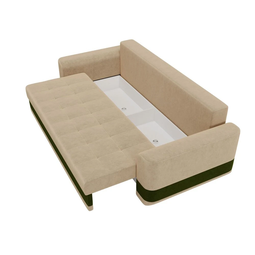 Диван еврокнижка АртМебель Честер вельвет бежевый вставка зеленая |