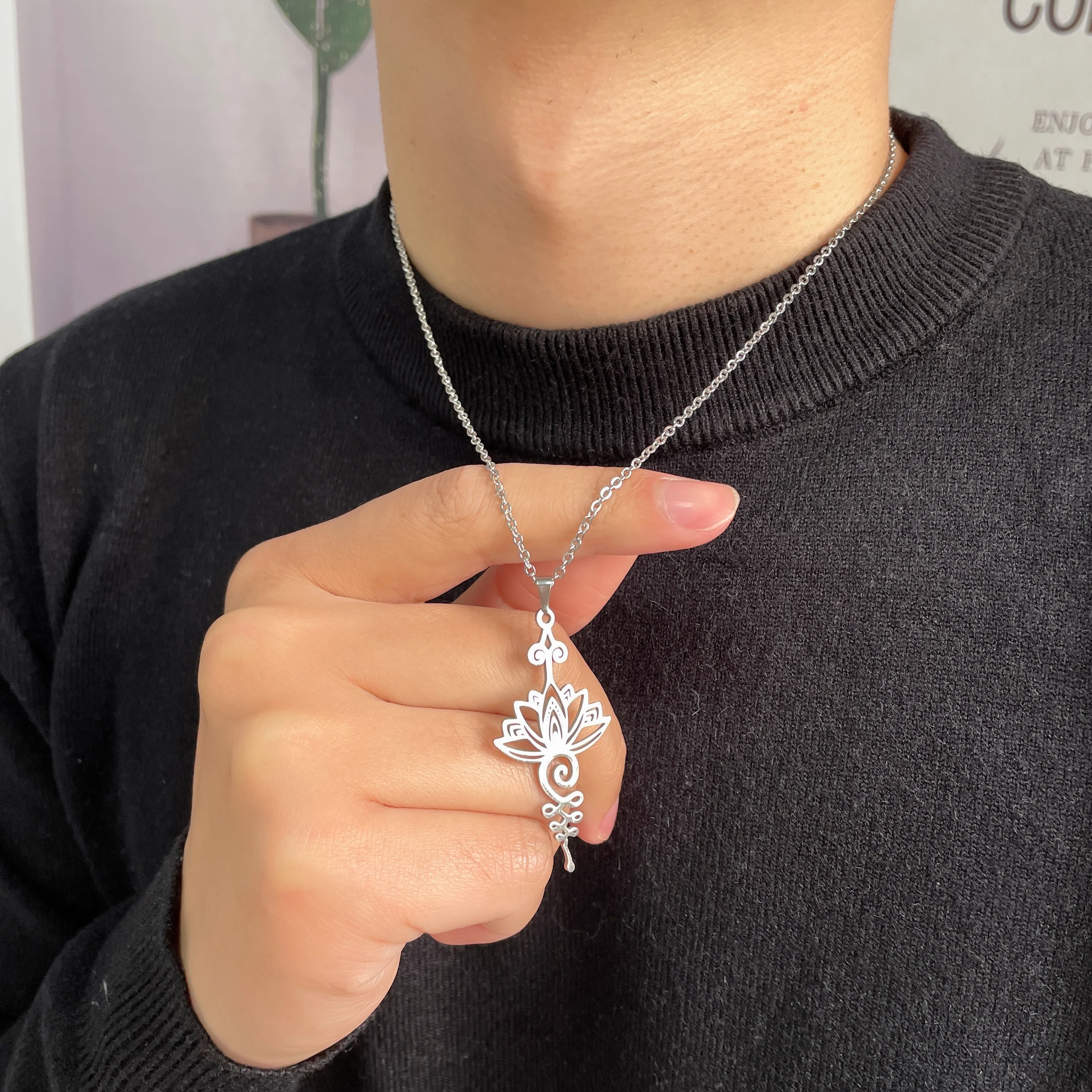 Женское ожерелье с подвеской в виде цветка из нержавеющей стали - купить по