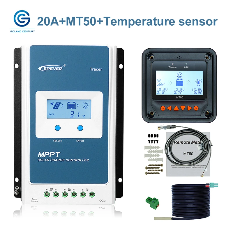 Контроллер солнечной батареи EPever MPPT Tracer2210AN 20A 12 в 24 В регулятор энергии с датчиком