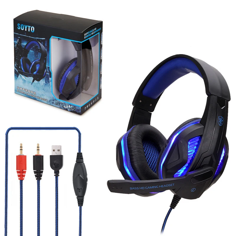 Gamer Прохладный светодиодный игровая Проводная гарнитура наушники ПК повязка на