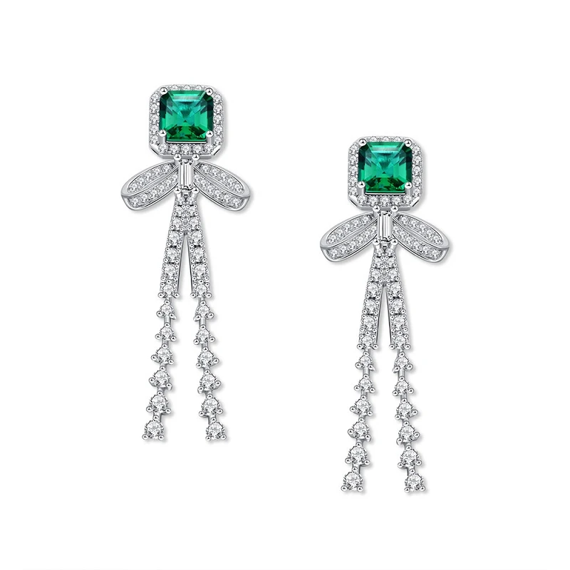 

Lovely Figure Earrings 925 Sterling Silver Emerald Long Drop Earrings for Teen girls Fashion Simplicty party Jewelry
