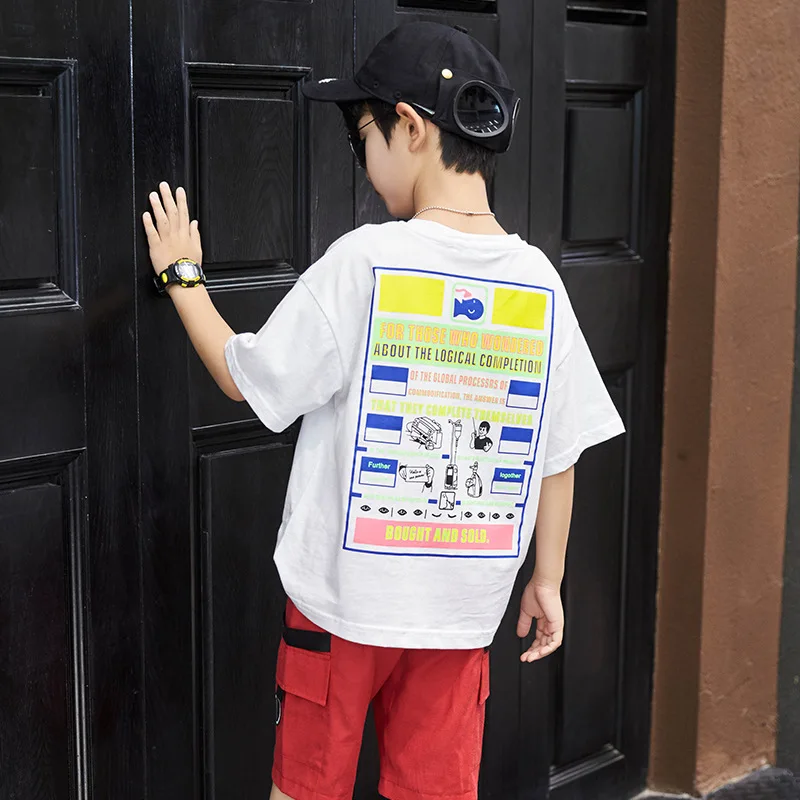 Red White Spring Summer Kids Clothes Suit Baby Boys T-Shirt+ Shorts 2pcs/Set Kids Teenage Top Sport Children's Day Gift Formal