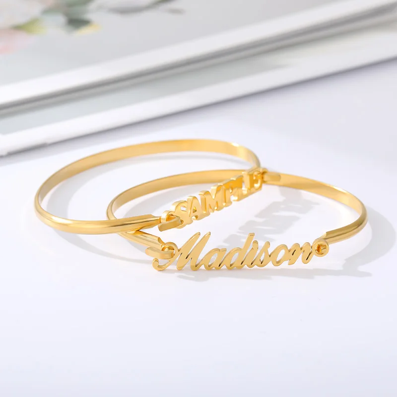 

Custom Name Bracelets Gold Bangle Personalized Name Bangle Stainless Steel Adjustable Nameplate Girl Bangle Bijoux Femme