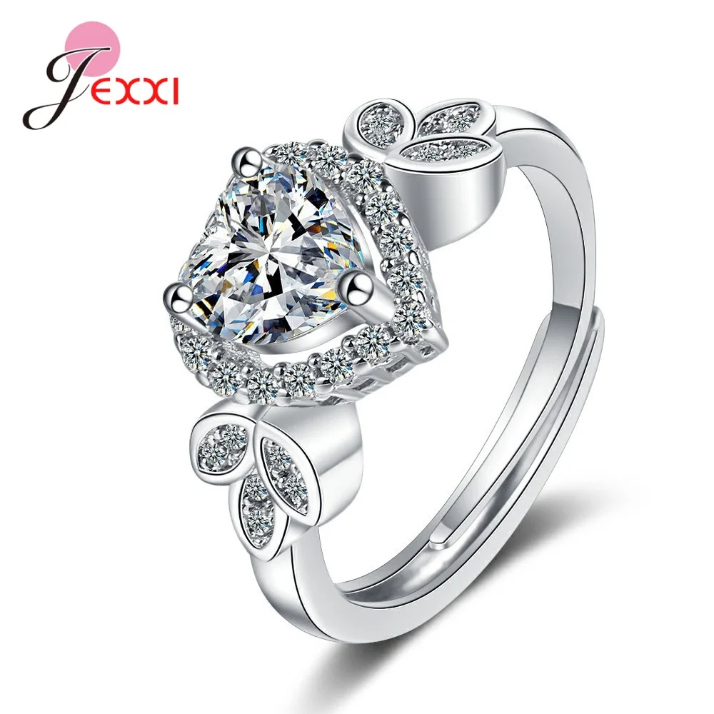 

Genuine Sterling Silver 925 Ring For Women Girls Fashion Open Adjustable Heart Shape Ring Fine Bridal Wedding Jewelry