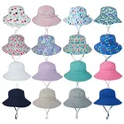 Уличная пляжная шапка с защитой от УФ излучения для девочек и мальчиков, летняя детская Солнцезащитная шапка, шапка для плавания с регулируемым ремешком для подбородка, 0-8 лет