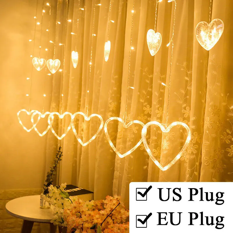 

2.5M 138LEDs EU/US Plug Heart Shaped Curtain Light Fairy String Garland Lights For Christmas Party Wedding Decoration Lamp