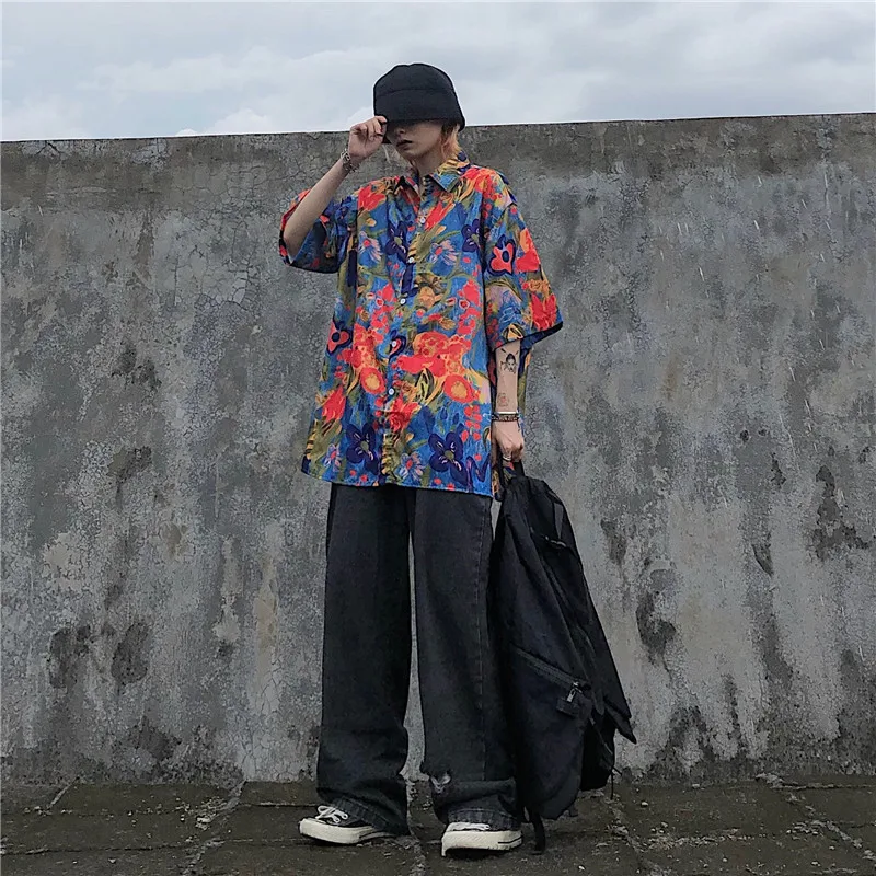 

KOSAHIKI Blouses and Shirts for Women Stylish Harajuku Floral Print Vitnage Tops Loose Streetwear 2021 Summer Casual Blusas