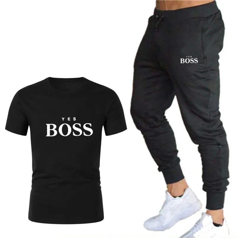 

Summer new sports T-shirt, men's trousers, casual men's sportswear suit, pure cotton short-sleeved, boss clothing, two-piece jac