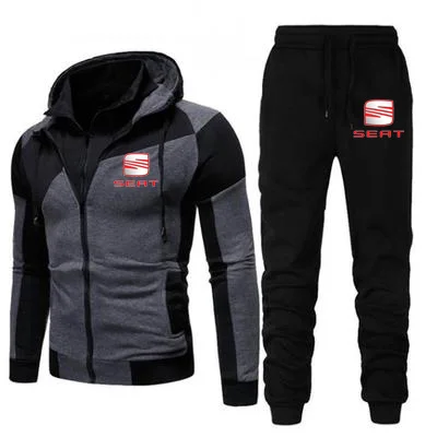

2020 New Hoodies Men Seat Logo Print Gradient Color Hooded Fleece Zipper Jacket Sweatshirt Sweatpants Suit 2pcs