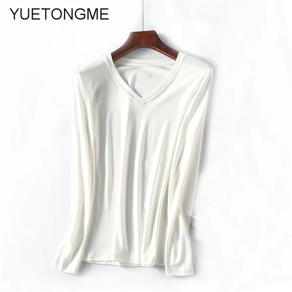 Рубашка женская 2020 Женская Однотонная футболка из модала Повседневный Топ с