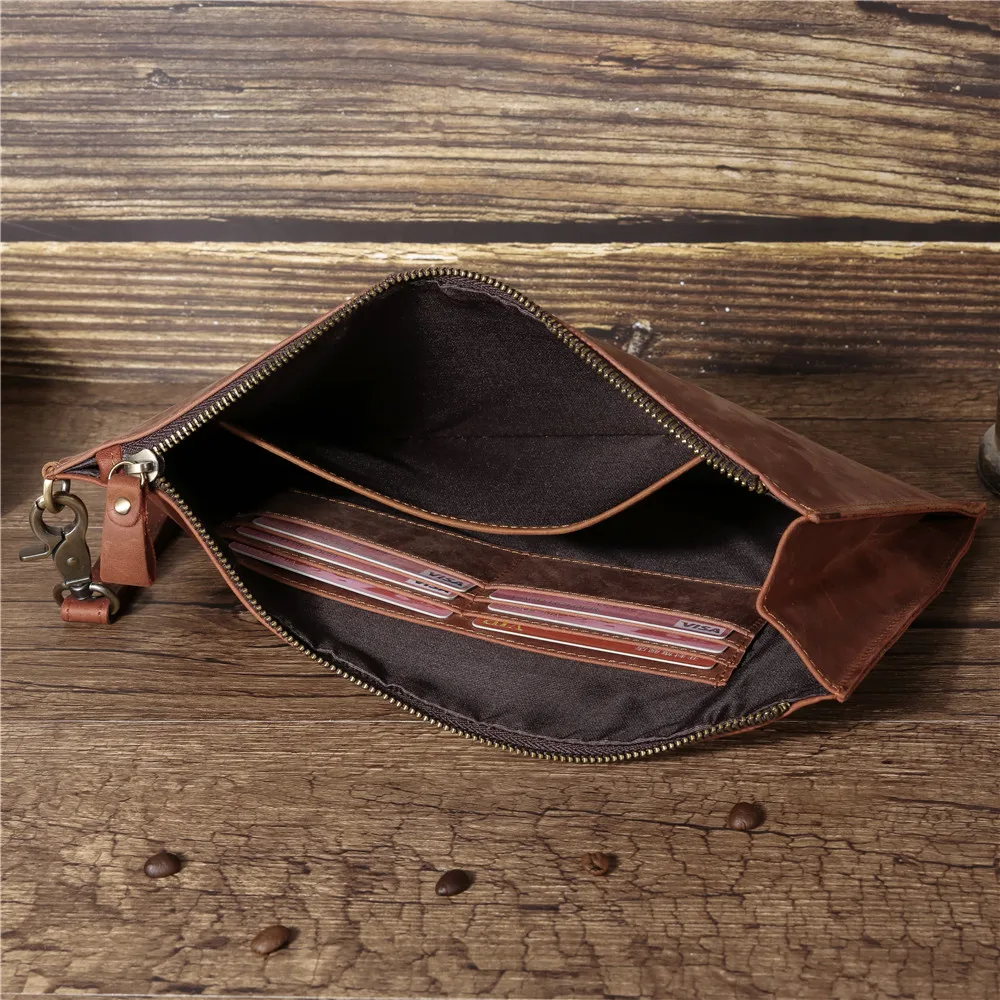 Men's Clutch Bags Genuine Leather Hand Bag Male Long Money Wallets Mobile Phone Pouch Man Party Card Holder Underarm Bag