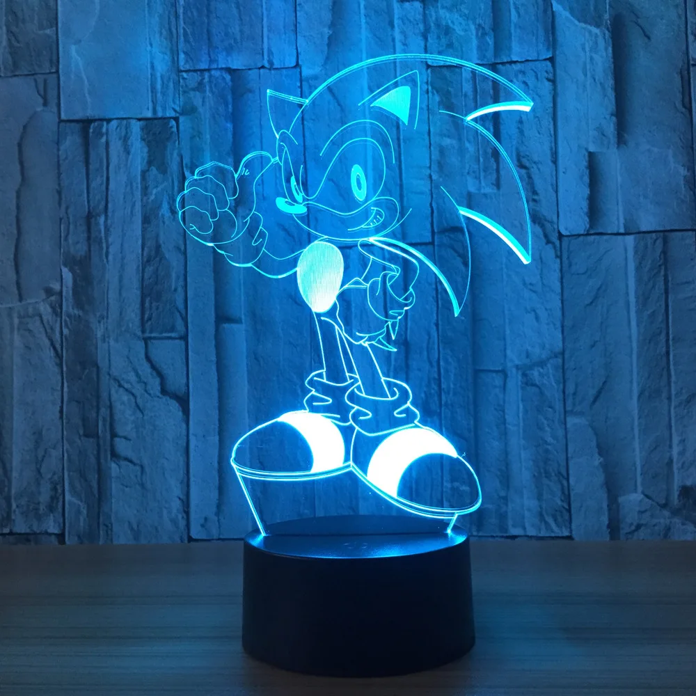 Modelo de figura de Sonic 3D, luz nocturna LED, l&aacute;mpara que cambia de 7 colores, figura de acci&oacute;n S&oacute;nica, decoraci&oacute;n de dormitorio, juguete, regalo de cumplea&ntilde;os para ni&ntilde;os-0