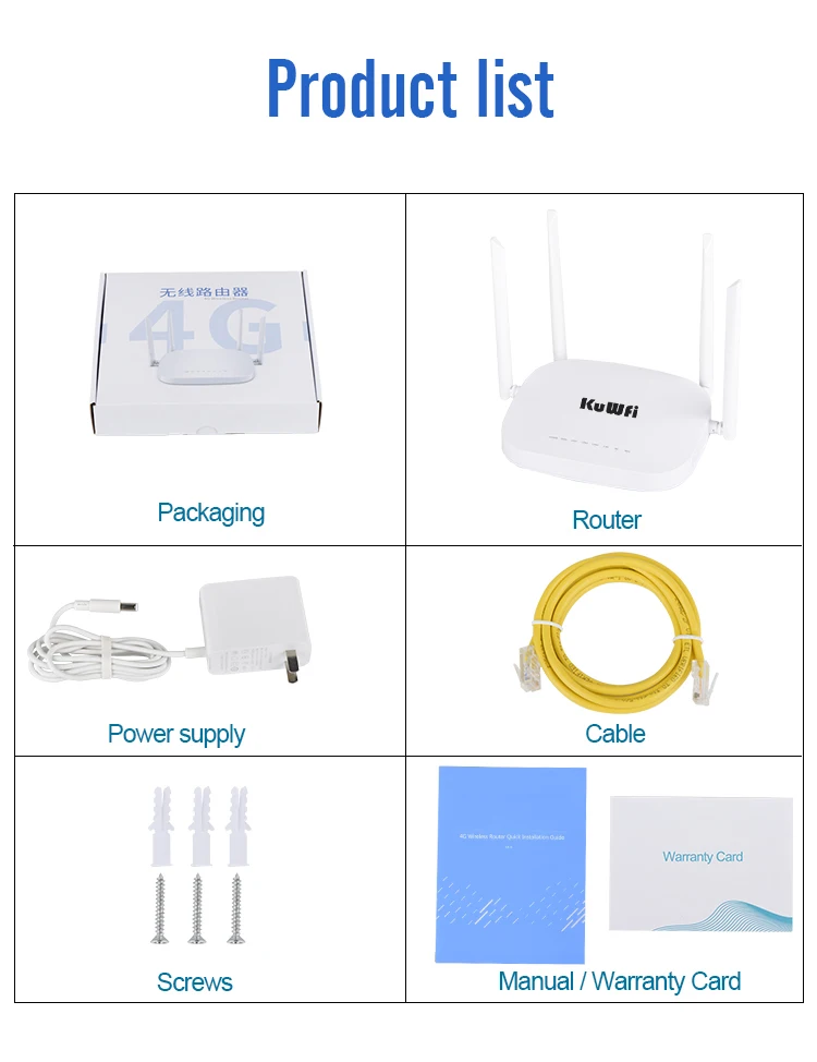 KuWFi 4G LTE Wifi Router 300 Мбит / с 3G Беспроводной CPE маршрутизатор поддержкой слотов для SIM