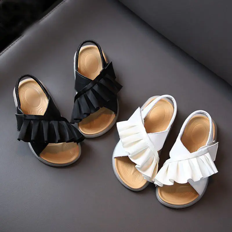 Summer 2021 New Children's Sandals Leather Ruffles Toddler Kids Shoes Cute Baby Shoes Soft Fashion Princess Girls Sandals enlarge