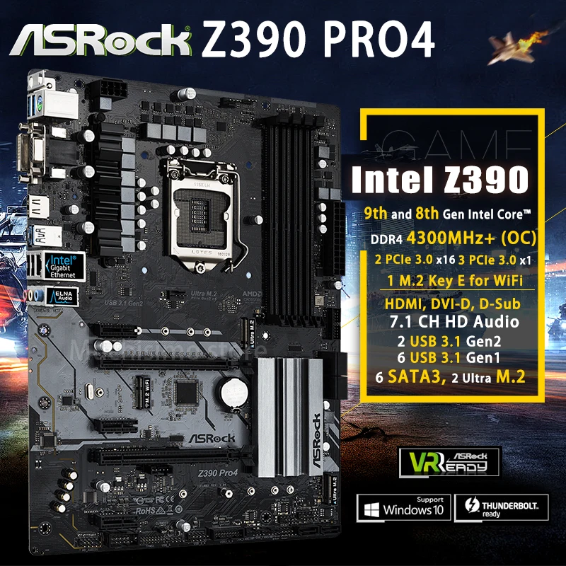 Preise LGA 1151 ASRock Z390 Pro4 Motherboard I9 I7 I5 I3 DDR4 64GB PCI-E 3,0 M.2 DVI Desktop Z390 Placa-Mãe 1151 USB 3,1 ATX Neue