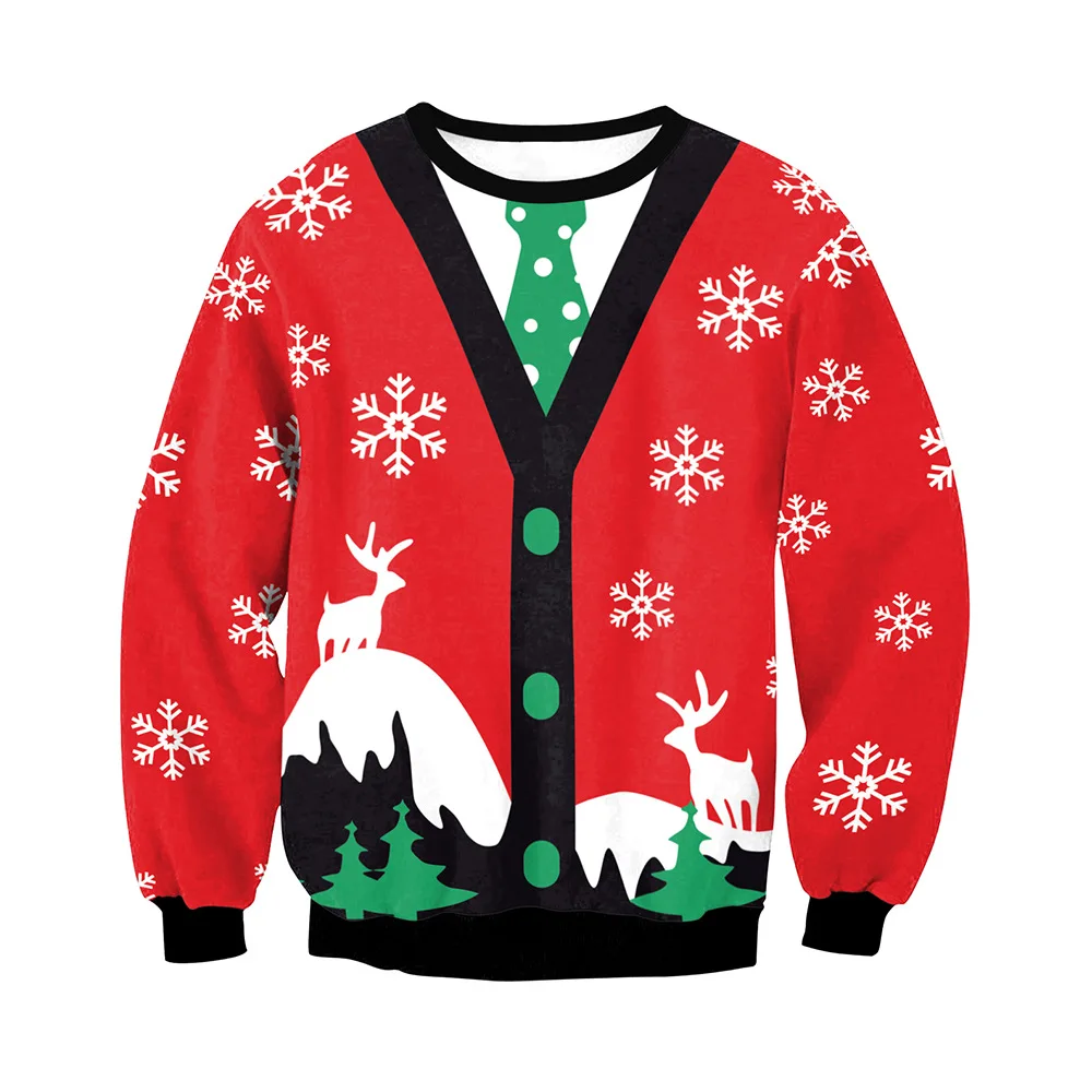 

Christmas Sweater for Women Men with A Deer Necktie Style Costume Red Autumn Sweaters Couples Clothing 2021 Woman Sweaters M XL