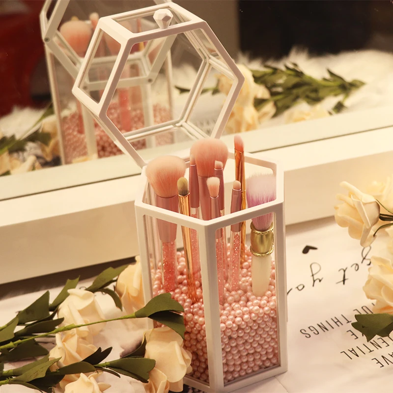 Прозрачный стеклянный пылезащитный органайзер для макияжа туалетный столик