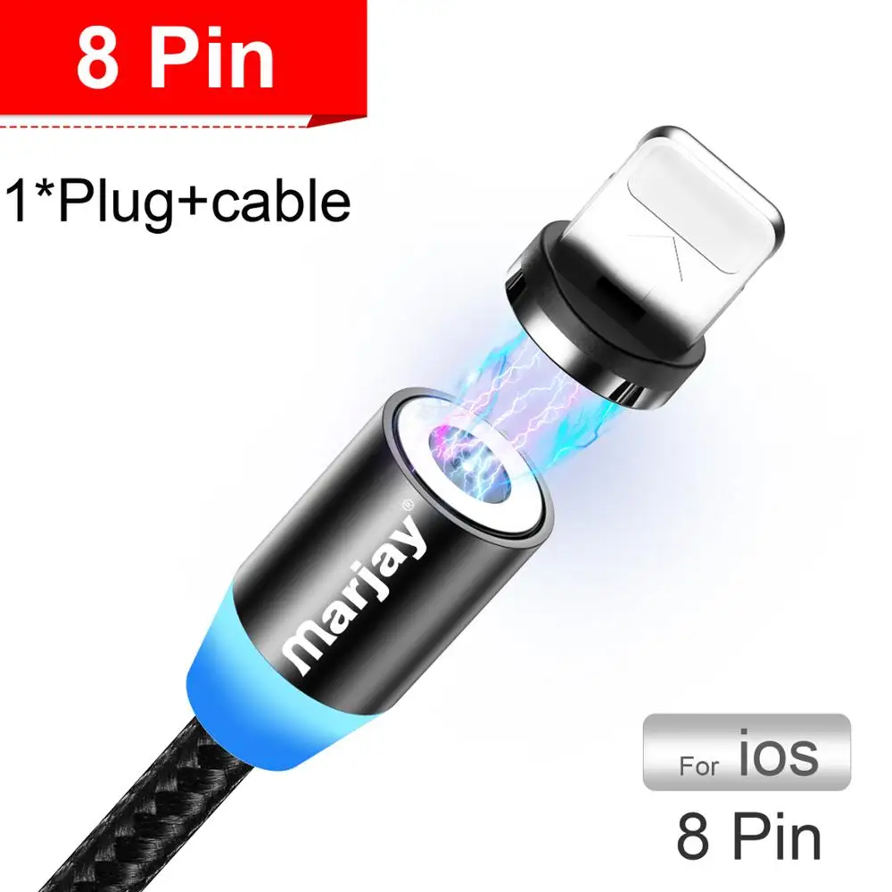 Black iOS Cable Marjay Магнитный кабель Micro usb type C кабель для iPhone samsung Android Быстрая зарядка магнит зарядное устройство мобильный телефон USB провод шнур - Цвет: Black iOS Cable