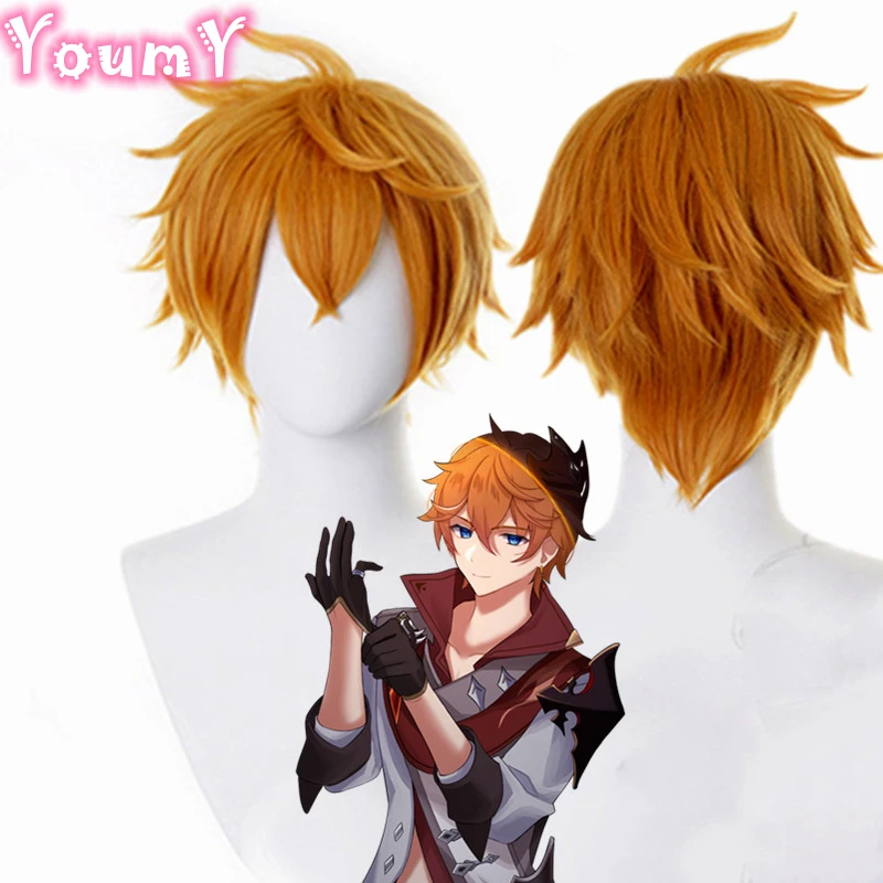 

Tartaglia Cosplay Genshin Impact Cosplay Men Short 30cm Orange Wig Cosplay Anime Cosplay Heat Resistant Synthetic Wigs Halloween