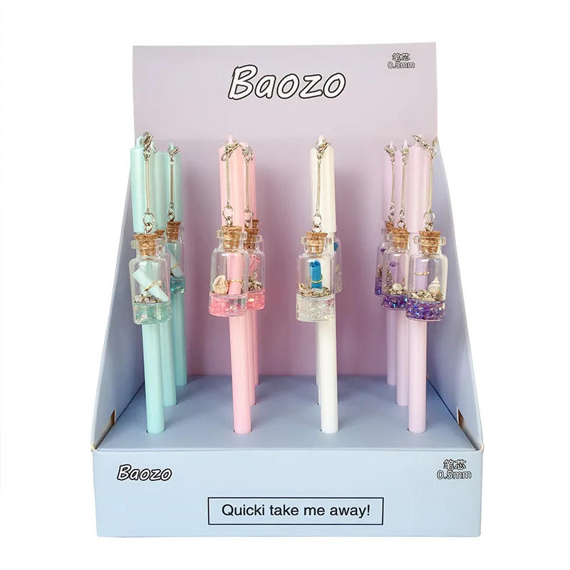 

36 pcs/lot Drifting Bottle Pendant Gel Pen Cute 0.5 mm Black ink signature Pens Promotional Gift Stationery School Supplies