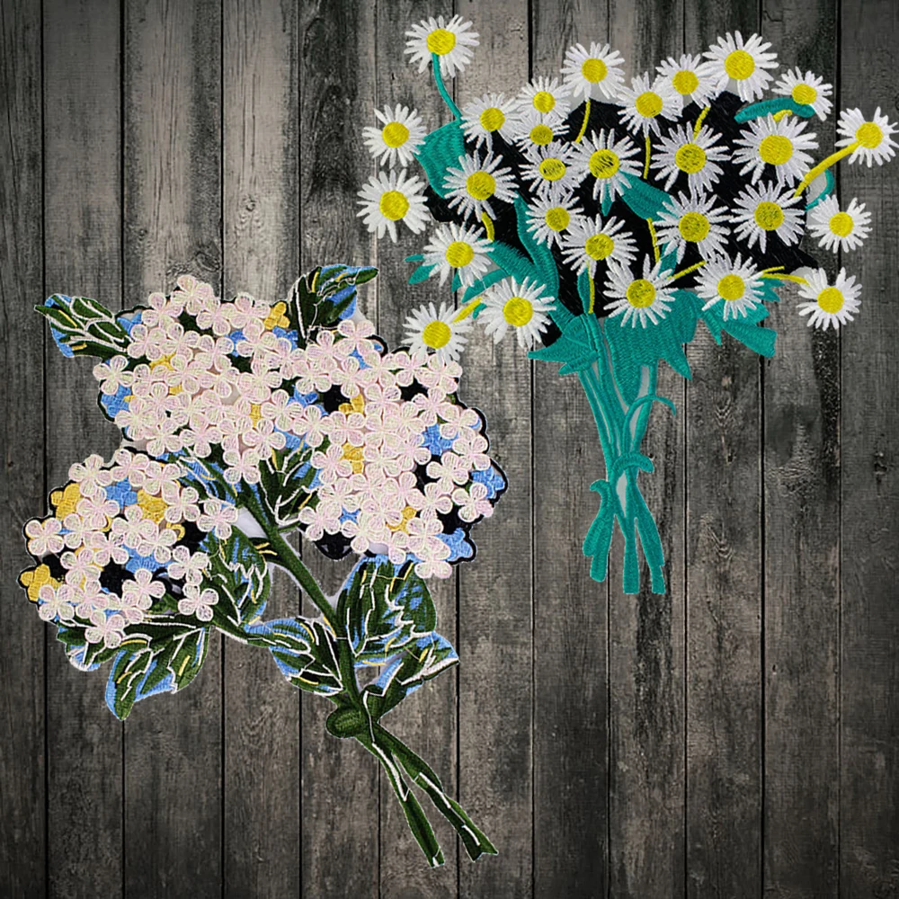 Вышитые большие гортензии тканевые наклейки декоративные джинсовые куртки