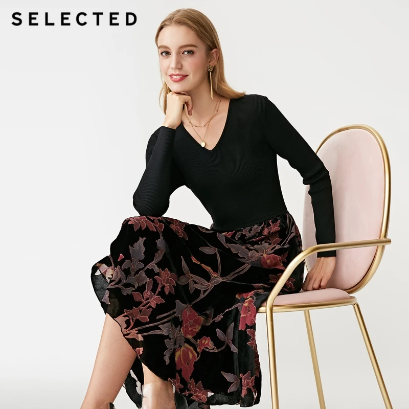 Бархатное платье Слим Фит с v образным вырезом и длинными рукавами | 418446503|Женские