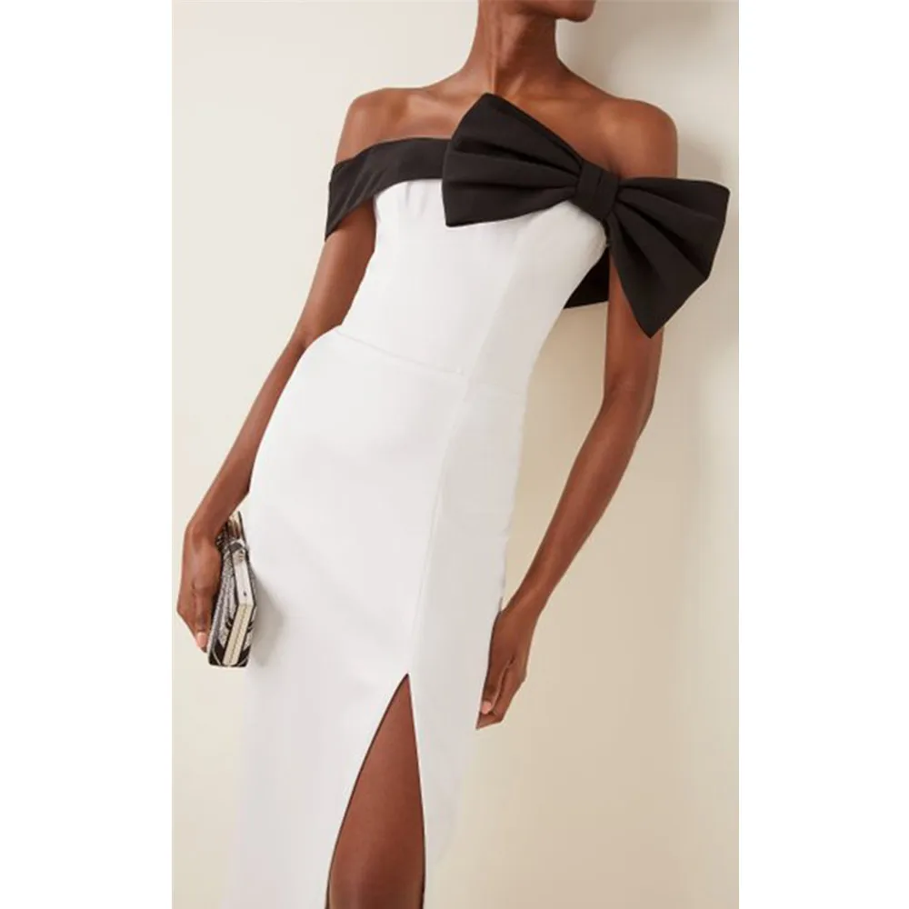 

Newest Summer Ladies Sexy Off Shoulder Bow Tie Midi White Women Bodycon Bandage Dress 2021 Elegant Evening Party Club Dress