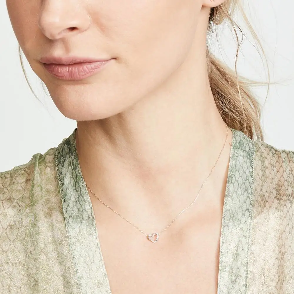 

LOZRUNVE 925 Silver Pave Diamond CZ Open Heart Necklace Jewelry