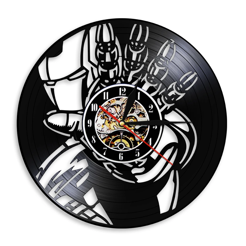 Fictional Character Tony Stark Avenger Superhero Retro Vinyl Record Wall Clock Silent Sweep Clock For Kids Room Film Lovers Gift