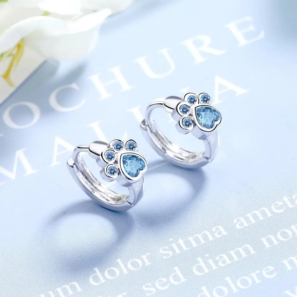 

Todorova Cute Lovely Cat Paw Hoop Earrings For Women Girls Creative Blue Cubic Zircon Earrings Wedding Party Jewelry Gifts