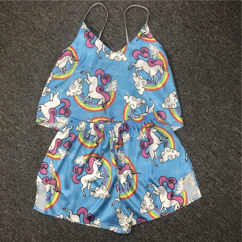 

Sexy sling pajamas women thin loose ice-like silk V-neck two-piece home service