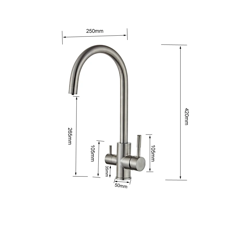 360 Degree Rotation 304 Stainless Steel drinking filtered water kitchen faucet Hot and cold Pure Water Sinks Deck Mounted Mixer