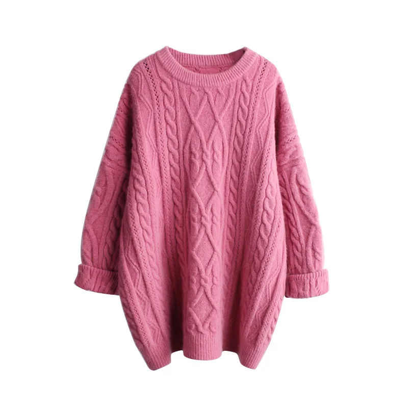 

Sweater women's Korean style loose and lazy outer wear sweater thick plank twist pullover mid-length knitted top