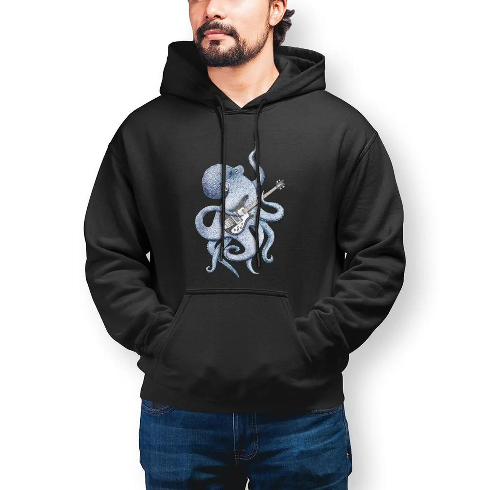 

Bass Guitar Octopus Hoodie Animal Play Music Cotton Warm Hoodies Nice Big Outdoor Pullover Hoodie Mens