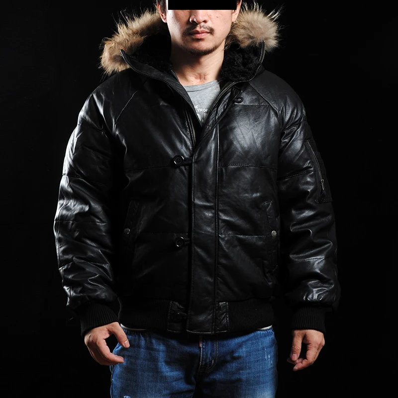 

Men's Genuine Sheep Leather Down Jacket Warm Sheep Skin Winter Leather Jacket