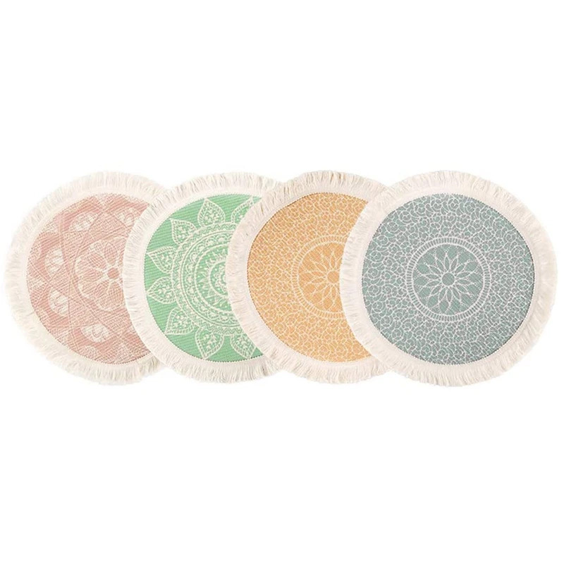 

Round Placemats,13 Inch Cotton Table Mats Set of 4 with Tassel Woven Machine Washable Place Mats Heat-Resistant Indoor